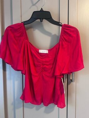 Altar’d State Red Flutter Sleeve Blouse - Size XS - New With Tag